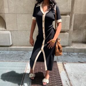 Chic Black and Cream Midi Dress